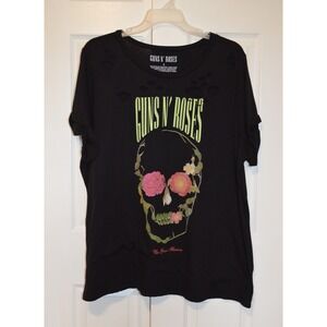 Guns N' Roses‎ Use Your Illusion Skull Flowers Logo Woman's Size 3 Black T-Shirt